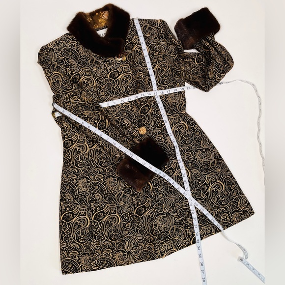 LILLY & TAYLOR NY PARIS brocade genuine mink color and cuffs coat jacket - Picture 5 of 10